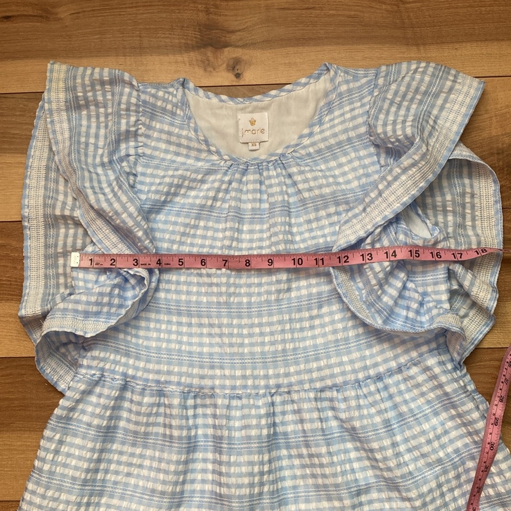 J. Marie light blue and white flutter sleeve top - Picture 3 of 6